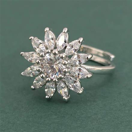 American Diamond Adjustable Ring with Rhodium Plating 2 Tone Plating