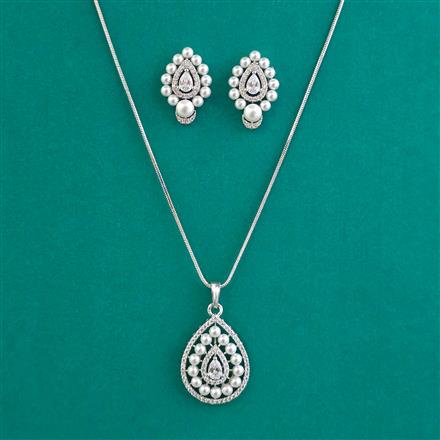 American Diamond Classic Pendant Set with Rhodium Plating