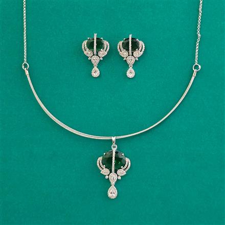 American Diamond Classic Pendant Set with Rhodium Plating