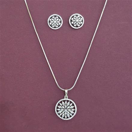 American Diamond Classic Pendant Set with Rhodium Plating