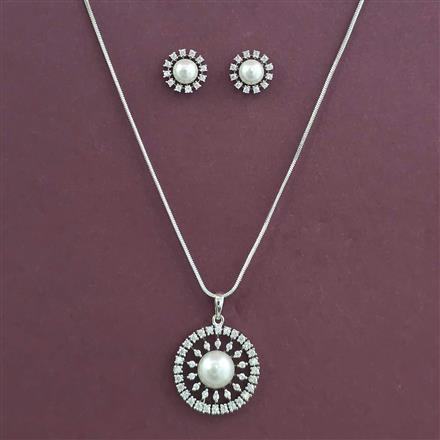American Diamond Classic Pendant Set with Rhodium Plating