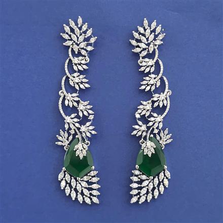 American Diamond Long Earring with Rhodium Plating