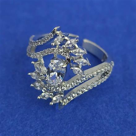 American Diamond Adjustable Ring with Rhodium Plating