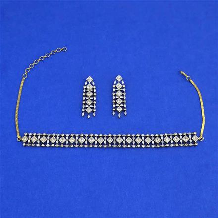 American Diamond Choker Necklace with Rhodium Plating 2 Tone Plating Mehndi Plating