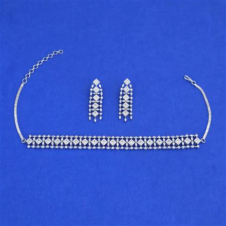 American Diamond Choker Necklace with Rhodium Plating 2 Tone Plating Mehndi Plating