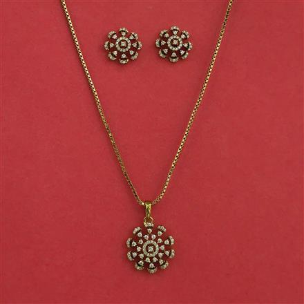 American Diamond Delicate Pendant Set With Mehndi Plating