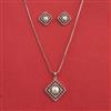 American Diamond Moti Pendant Set With Rhodium Plating