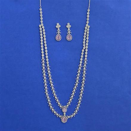 American Diamond Long Necklace with Rhodium Plating