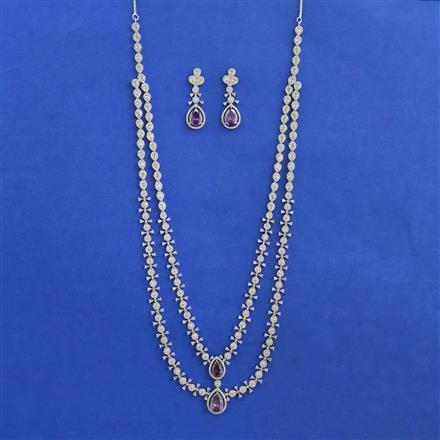 American Diamond Long Necklace with Rhodium Plating
