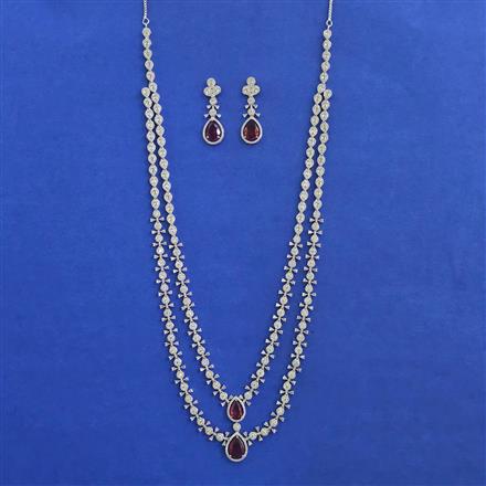 American Diamond Long Necklace with Rhodium Plating