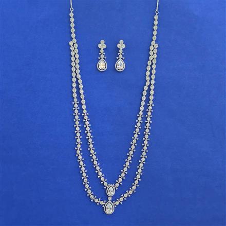 American Diamond Long Necklace with Rhodium Plating