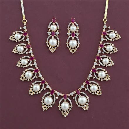 American Diamond Moti Necklace with 2 Tone Plating