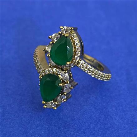 American Diamond Adjustable Ring with Mehndi Plating