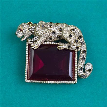American Diamond Classic Brooch with Mehndi Plating