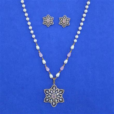 American Diamond Moti Pendant Set With Mehndi Plating