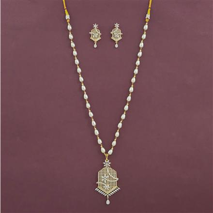American Diamond Classic Pendant Set With 2 Tone Plating Rhodium Plating