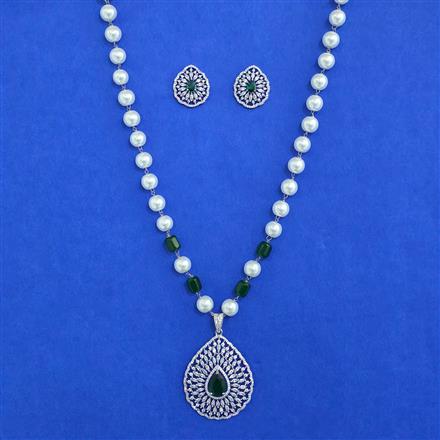 American Diamond Moti Pendant Set With Rhodium Plating