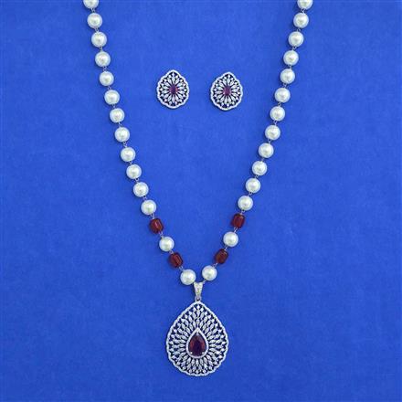 American Diamond Moti Pendant Set With Rhodium Plating