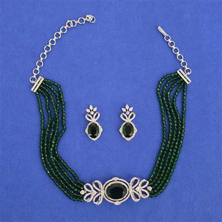 American Diamond Choker Necklace with Rhodium Plating