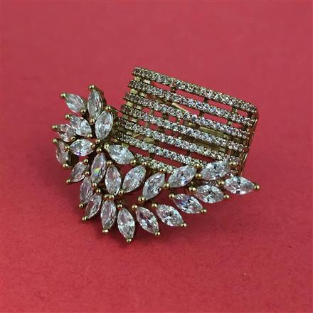 American Diamond Adjustable Ring with Rhodium Plating 2 Tone Plating Mehndi Plating