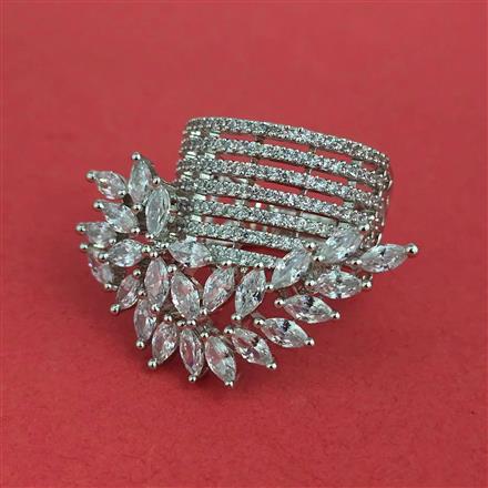 American Diamond Adjustable Ring with Rhodium Plating 2 Tone Plating Mehndi Plating