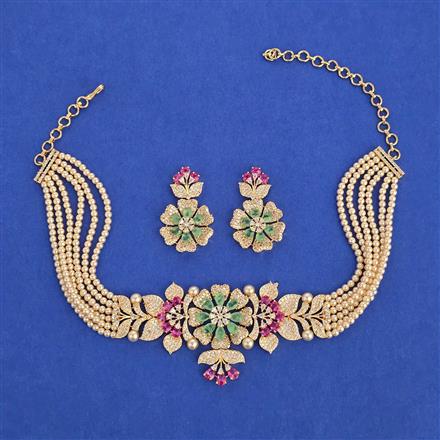 American Diamond Choker Necklace with Carat Plating