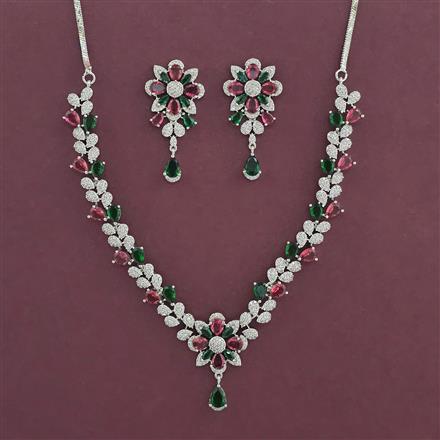 American Diamond Classic Necklace with Rhodium Plating