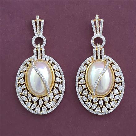American Diamond Moti Earring with Rhodium Plating 2 Tone Plating Mehndi Plating