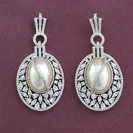 American Diamond Moti Earring with Rhodium Plating 2 Tone Plating Mehndi Plating