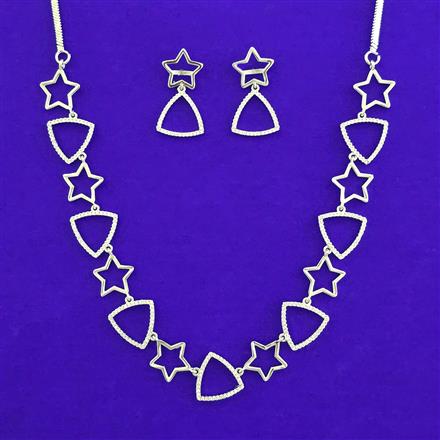 American Diamond Classic Necklace with Rhodium Plating 2 Tone Plating