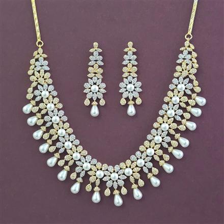 American Diamond Classic Necklace with Rhodium Plating 2 Tone Plating