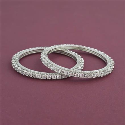 American Diamond 2 Pc Classic Bangles with Rhodium Plating