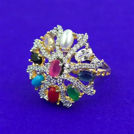 American Diamond Adjustable Ring with 2 Tone Plating