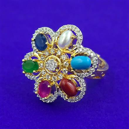 American Diamond Adjustable Ring with 2 Tone Plating