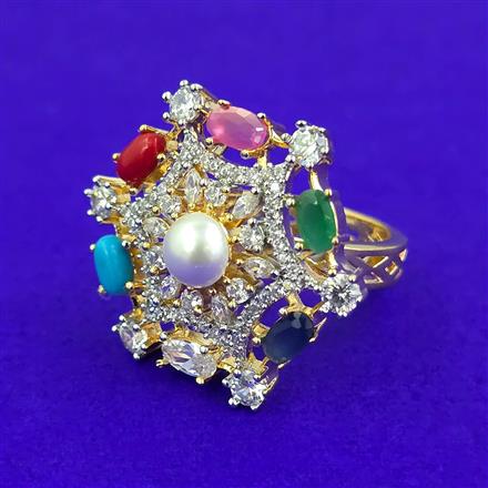 American Diamond Adjustable Ring with 2 Tone Plating