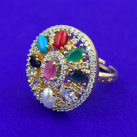 American Diamond Adjustable Ring with 2 Tone Plating