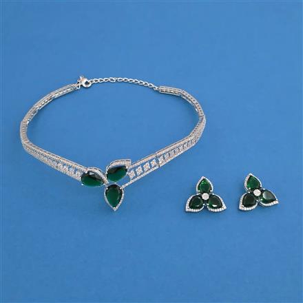 American Diamond Choker Necklace with Rhodium Plating