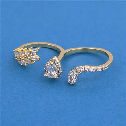 American Diamond Adjustable Ring with Rhodium Plating 2 Tone Plating Mehndi Plating