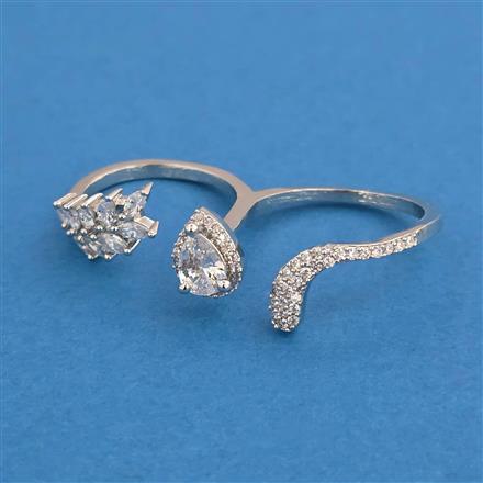 American Diamond Adjustable Ring with Rhodium Plating 2 Tone Plating Mehndi Plating