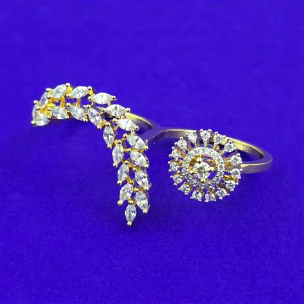 American Diamond Adjustable Ring with Rhodium Plating 2 Tone Plating Mehndi Plating