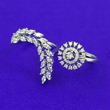 American Diamond Adjustable Ring with Rhodium Plating 2 Tone Plating Mehndi Plating