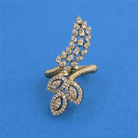 American Diamond Adjustable Ring with Rhodium Plating 2 Tone Plating Mehndi Plating