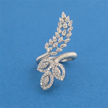 American Diamond Adjustable Ring with Rhodium Plating 2 Tone Plating Mehndi Plating