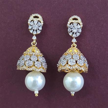 American Diamond Jhumki with Rhodium Plating 2 Tone Plating Mehndi Plating