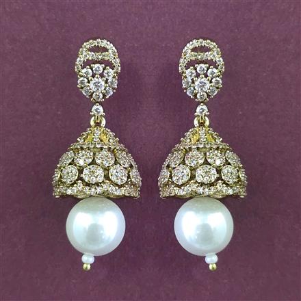 American Diamond Jhumki with Rhodium Plating 2 Tone Plating Mehndi Plating
