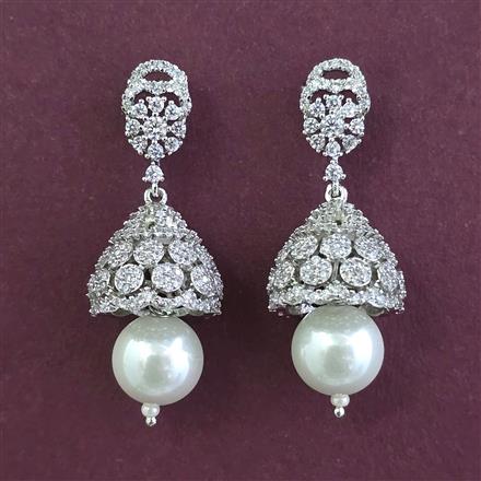 American Diamond Jhumki with Rhodium Plating 2 Tone Plating Mehndi Plating