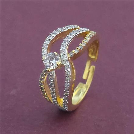 American Diamond Adjustable Ring with Rhodium Plating 2 Tone Plating