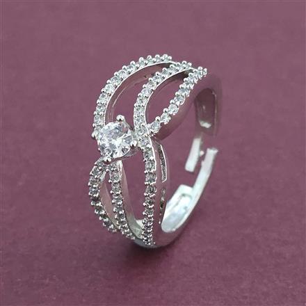 American Diamond Adjustable Ring with Rhodium Plating 2 Tone Plating