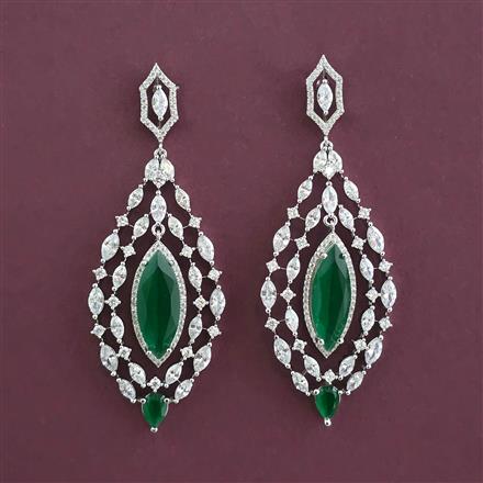 American Diamond Long Earring with Rhodium Plating