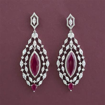 American Diamond Long Earring with Rhodium Plating